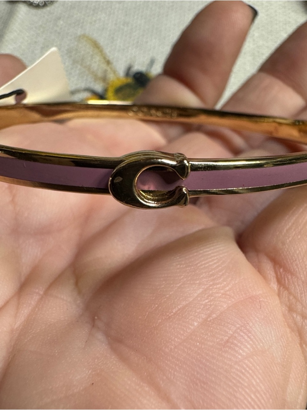 COACH Pink Enamel Gold-Tone 'C' Slim Bangle Bracelet
